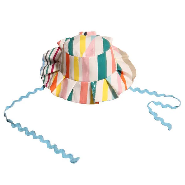 Constance Pleated Bucket Hat - Rainbow Stripes