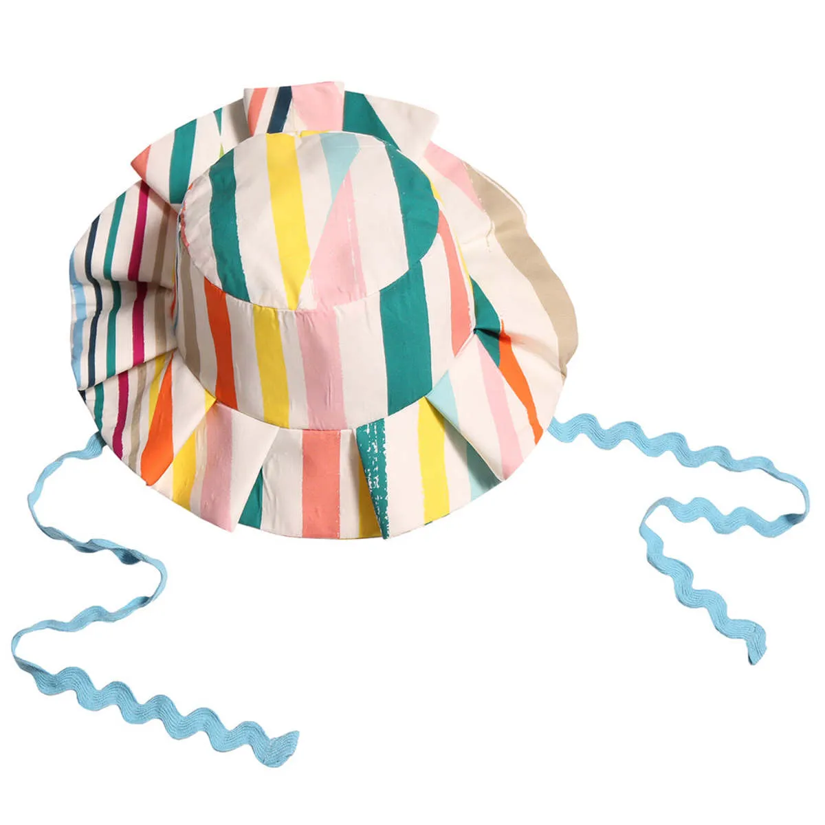 Constance Pleated Bucket Hat - Rainbow Stripes