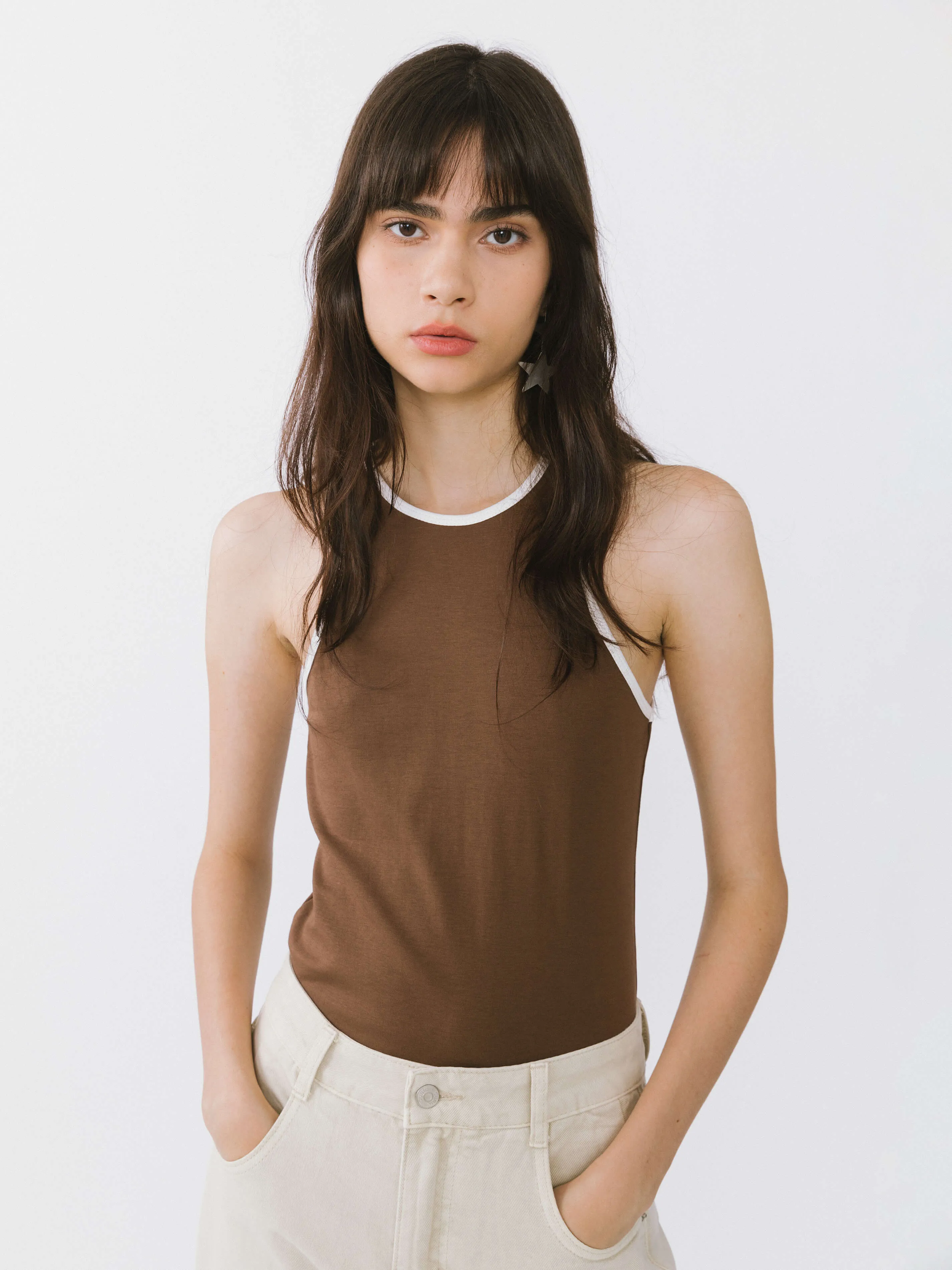 Contrast Cutaway Tank Top