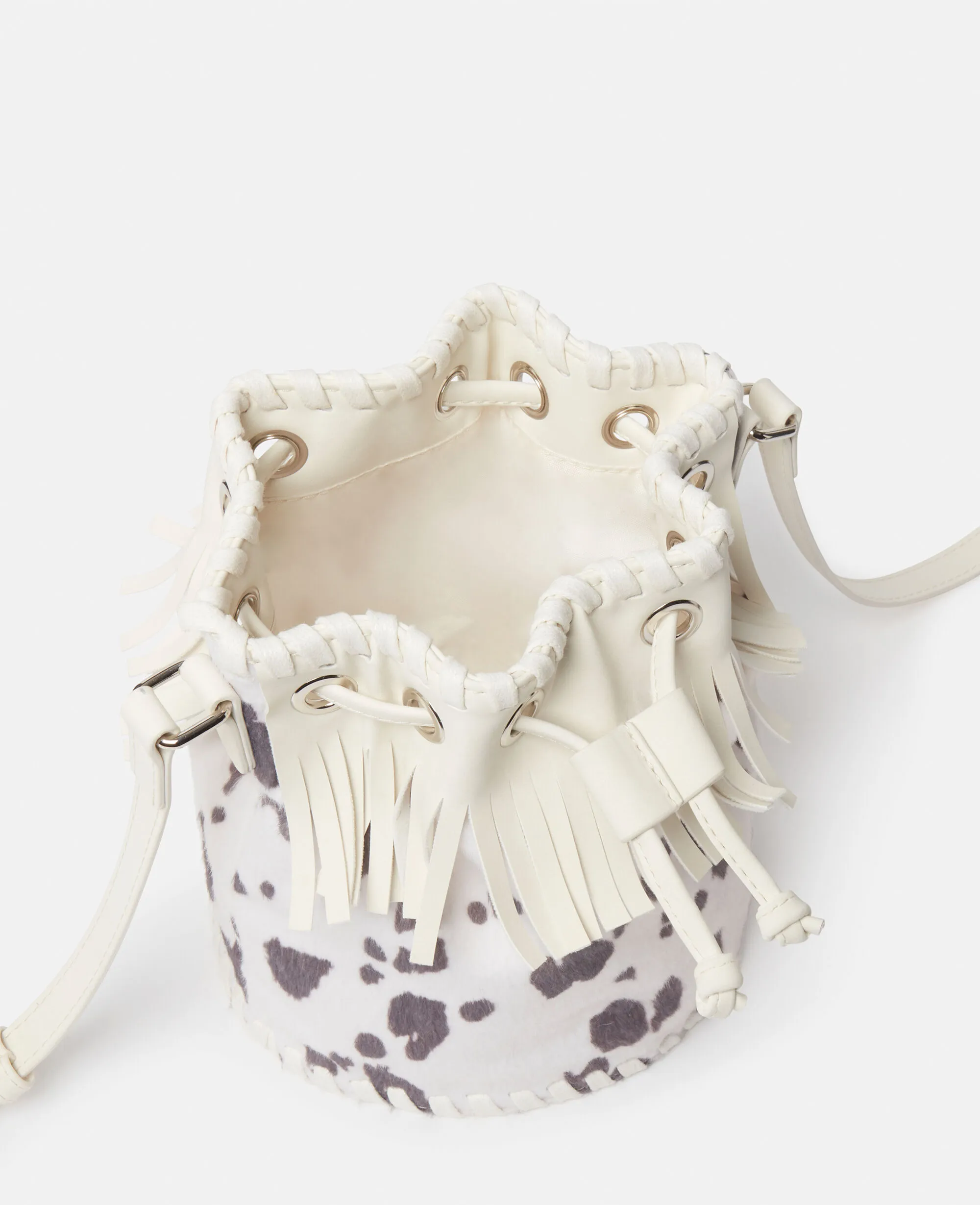 Cow Pattern Fringed Bucket Bag