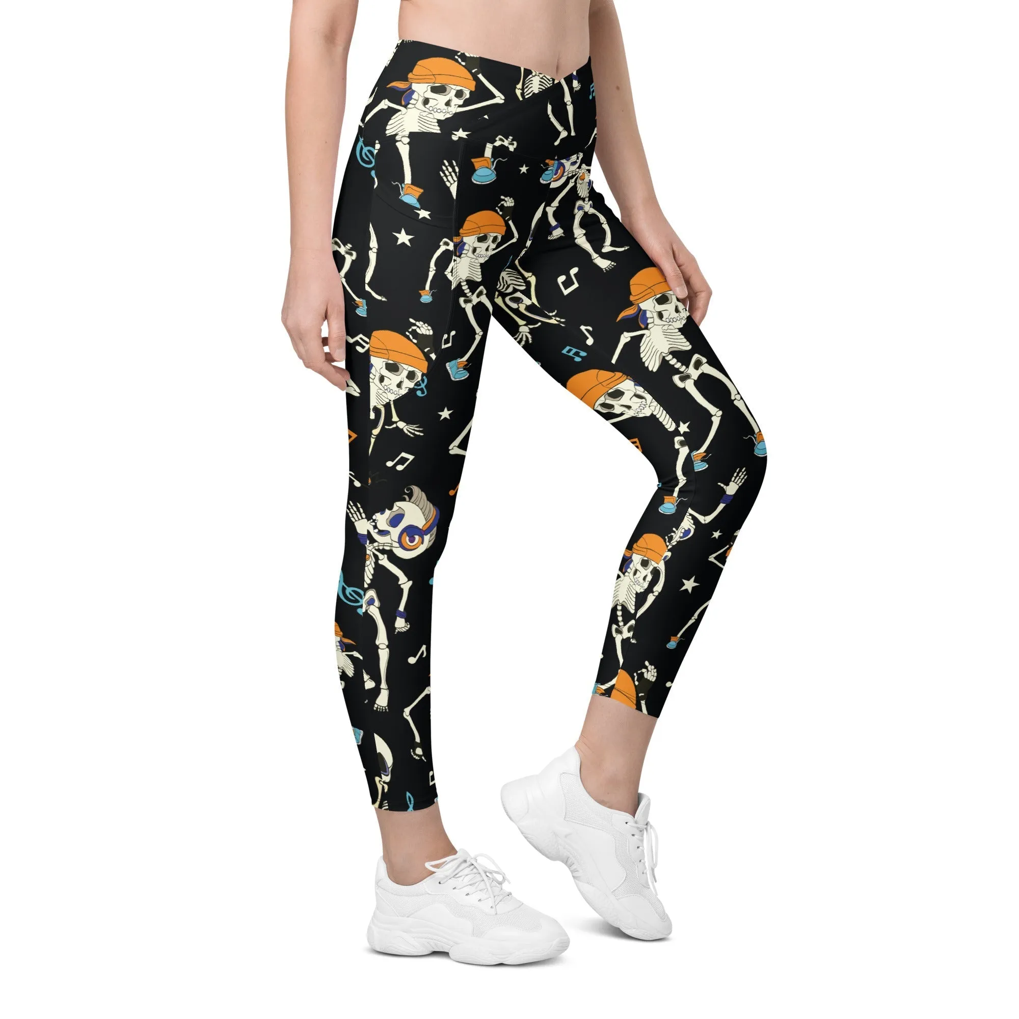 Dancing Skeletons Crossover Leggings With Pockets