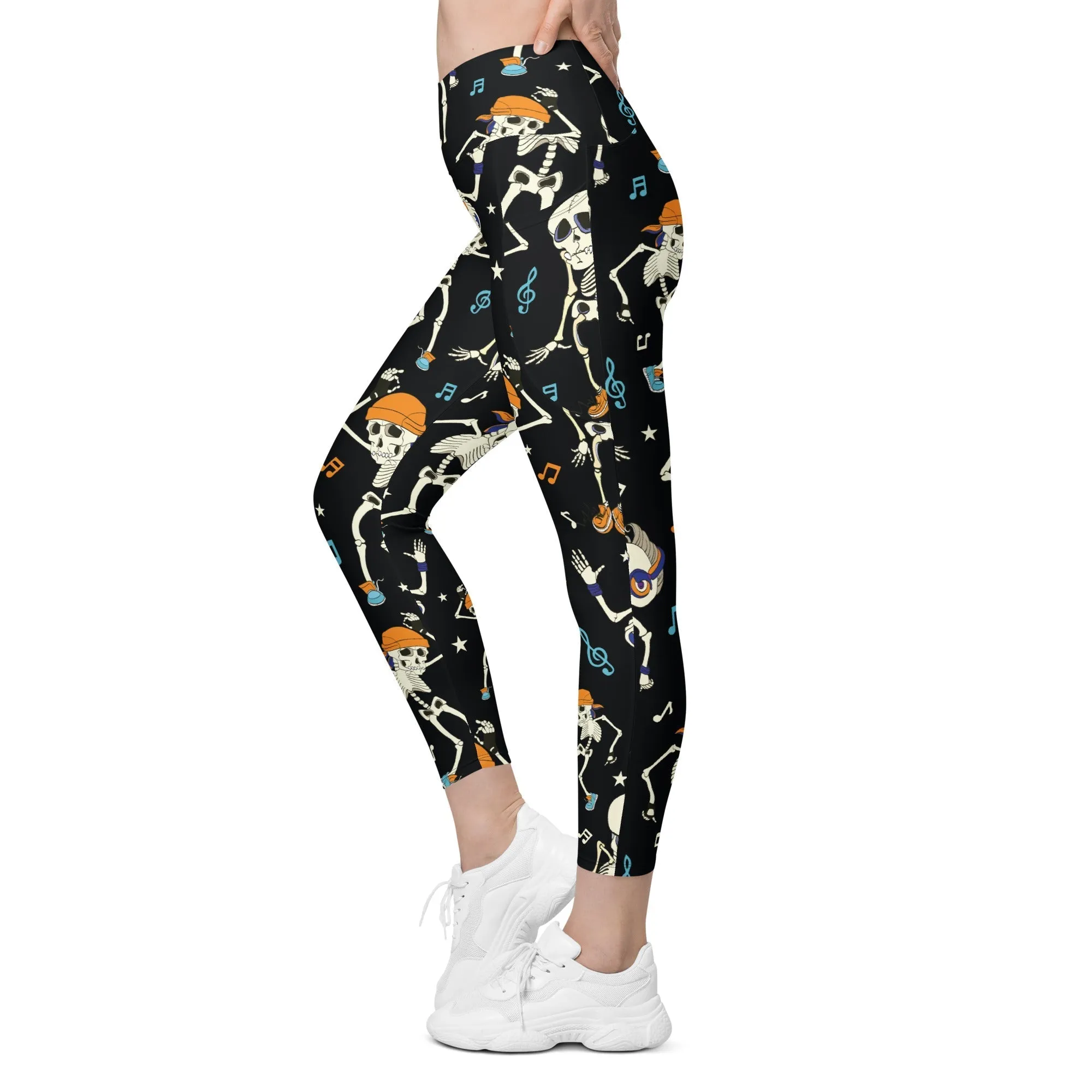 Dancing Skeletons Crossover Leggings With Pockets