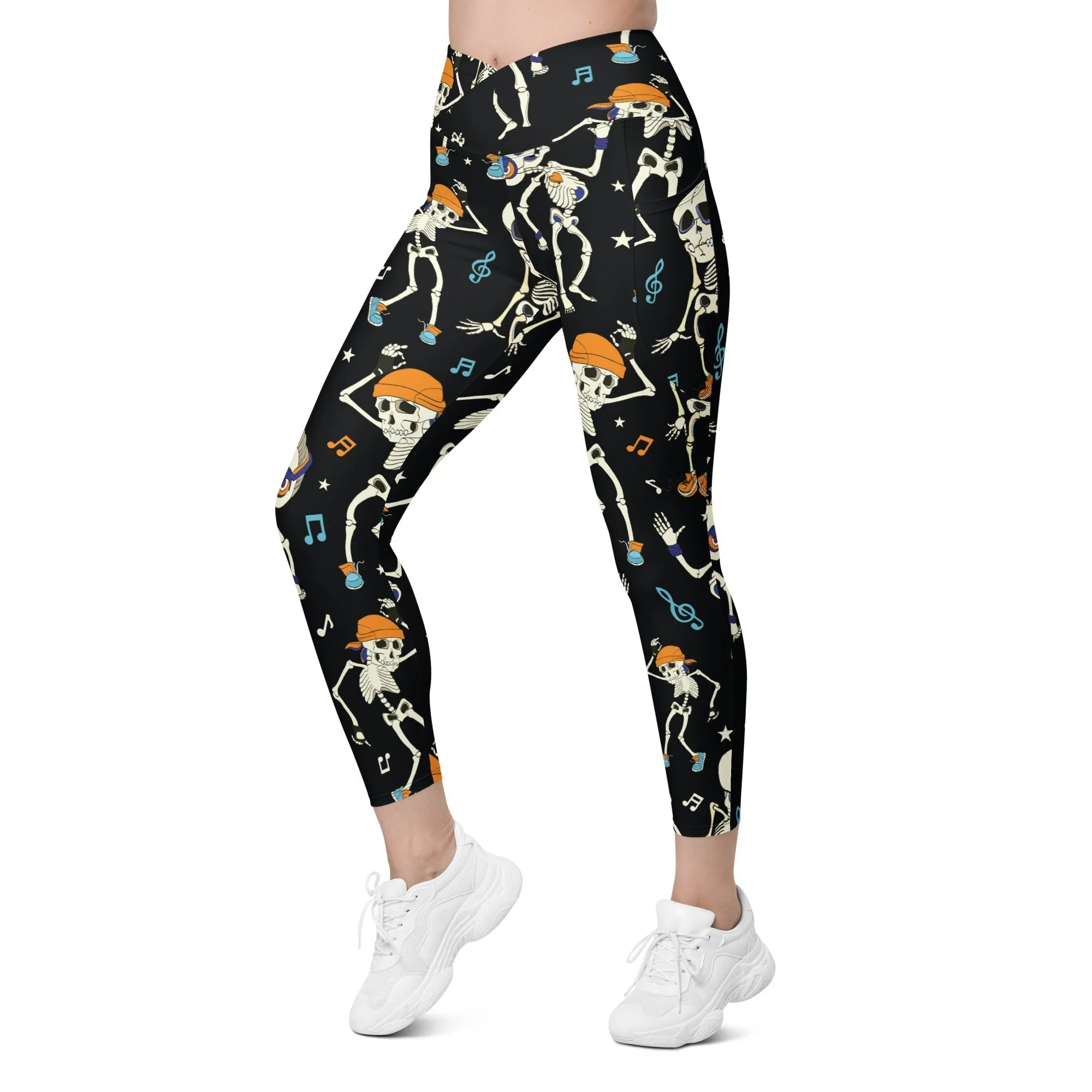 Dancing Skeletons Crossover Leggings With Pockets