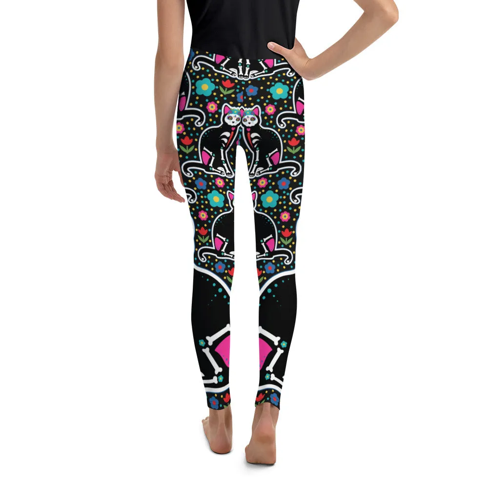 Day of the Dead Cat Print Youth Leggings