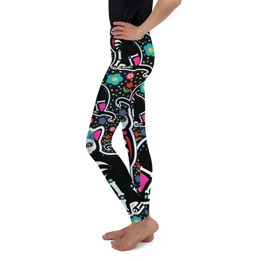 Day of the Dead Cat Print Youth Leggings