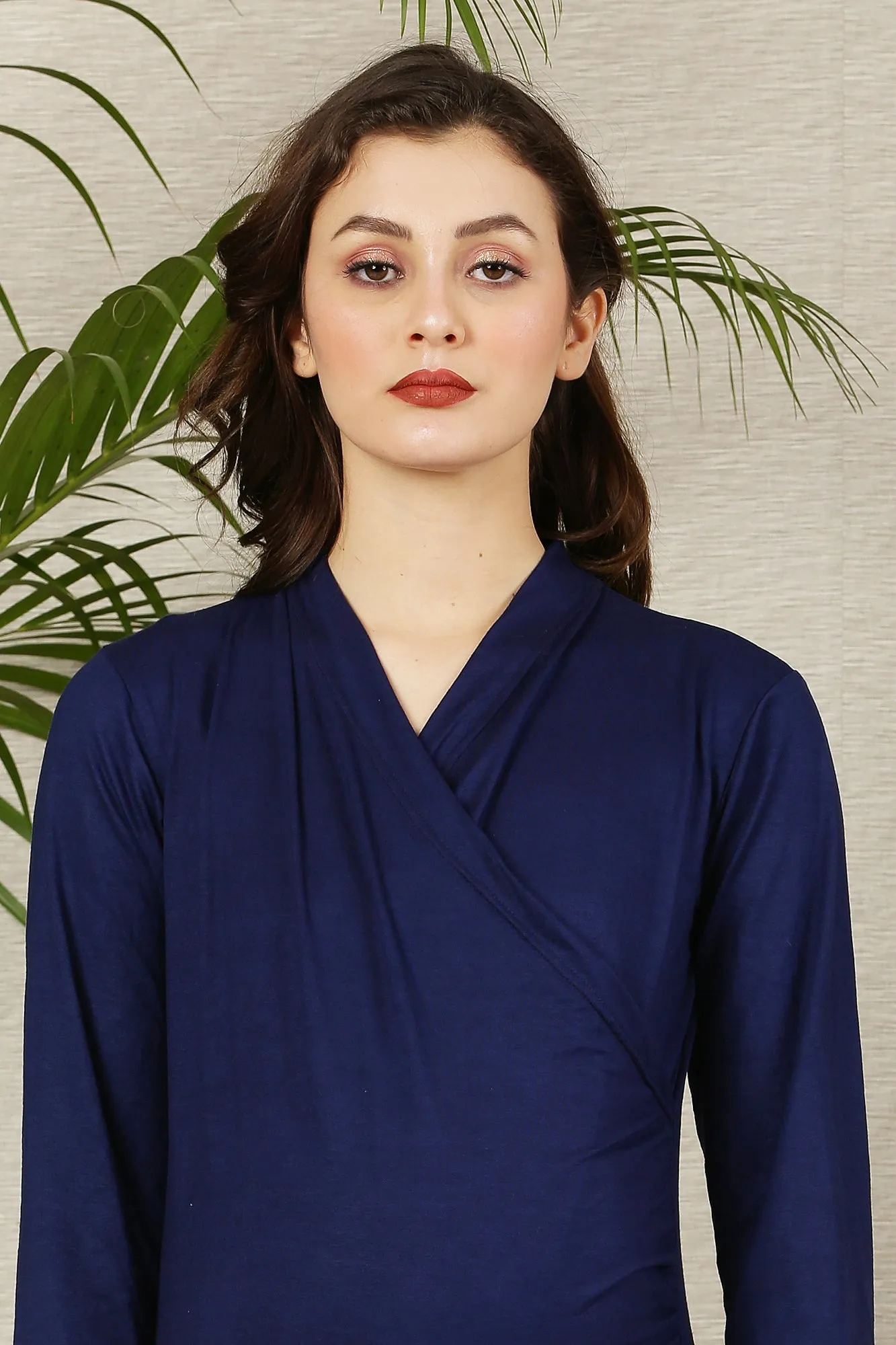 Deep Blue Gathered Maternity & Nursing Wrap Top