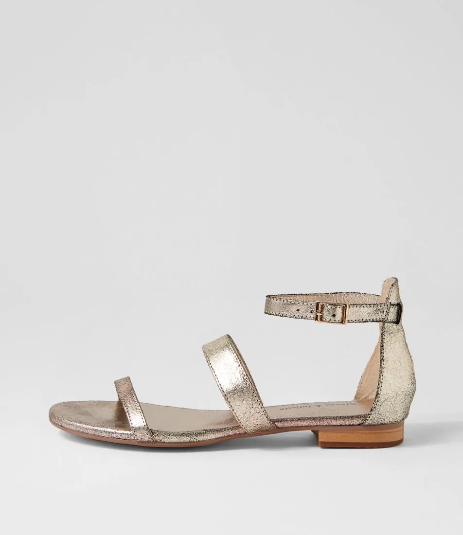 DJANGO & JULIETTE Pola Pale Gold Crackle Leather Sandals