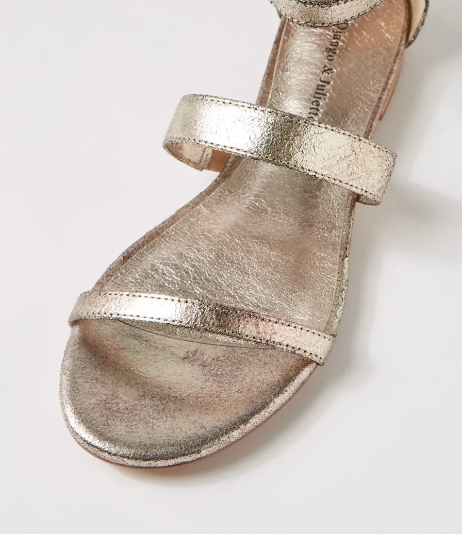 DJANGO & JULIETTE Pola Pale Gold Crackle Leather Sandals