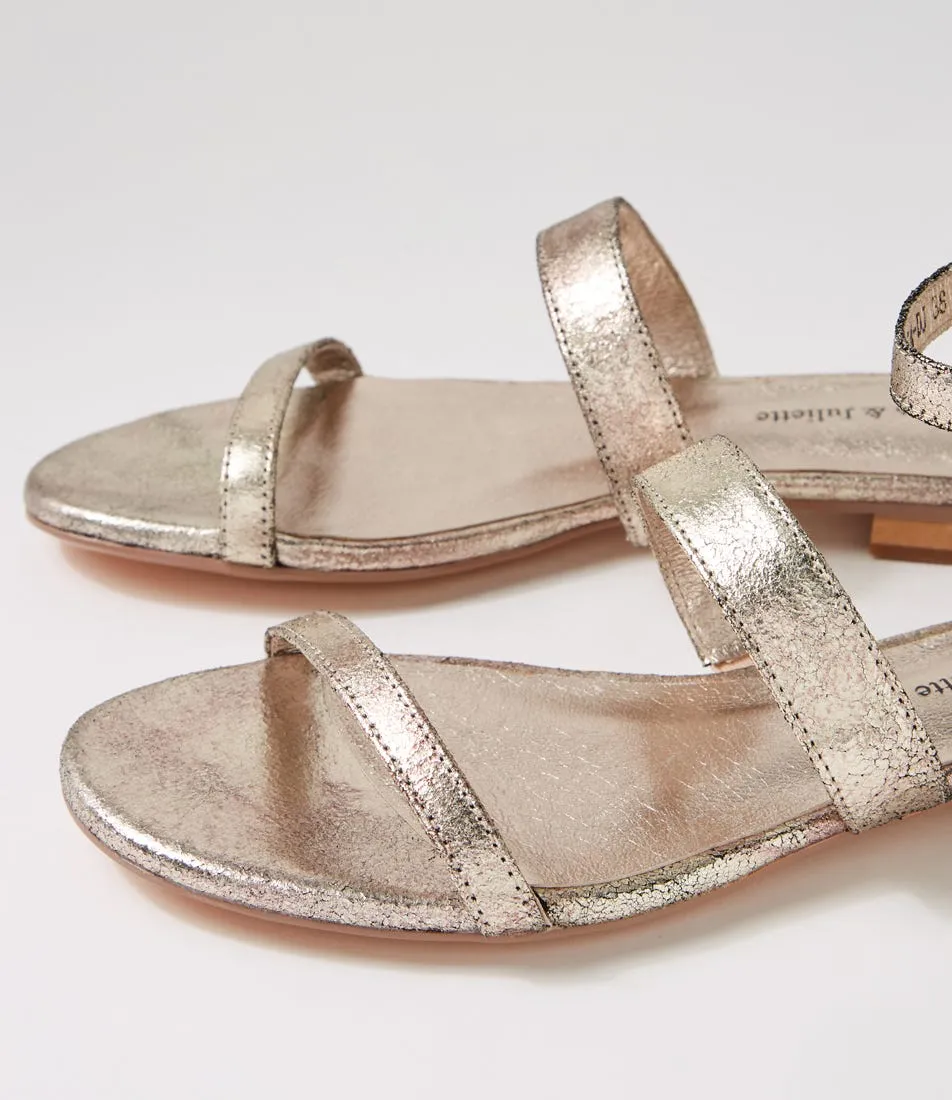 DJANGO & JULIETTE Pola Pale Gold Crackle Leather Sandals