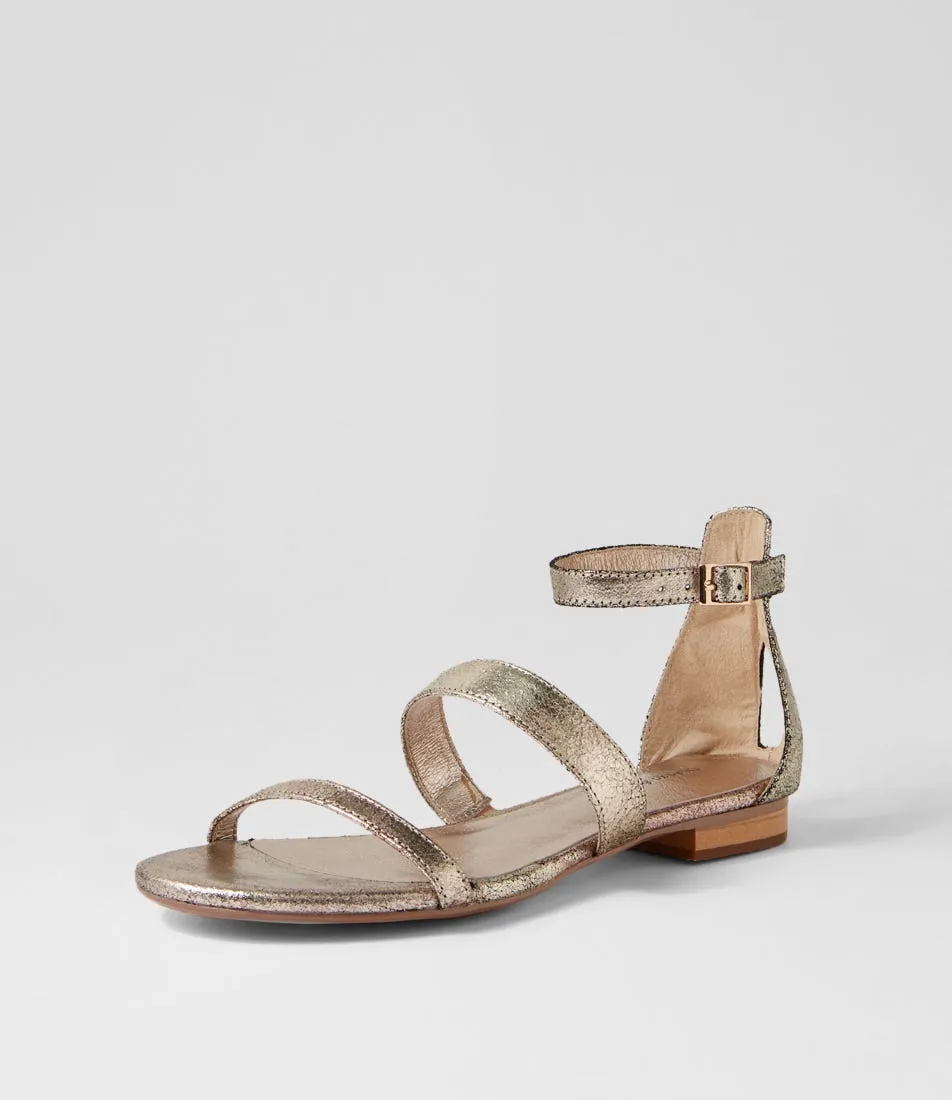 DJANGO & JULIETTE Pola Pale Gold Crackle Leather Sandals