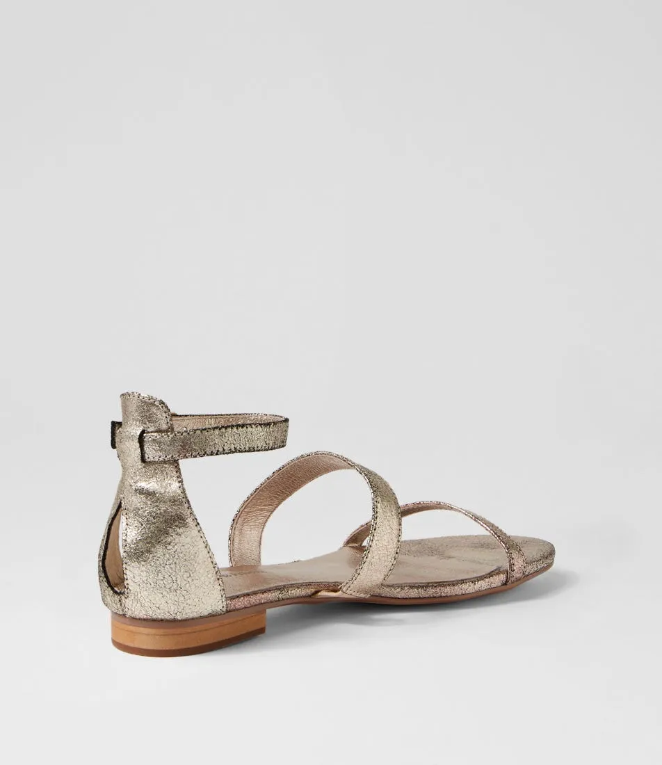 DJANGO & JULIETTE Pola Pale Gold Crackle Leather Sandals