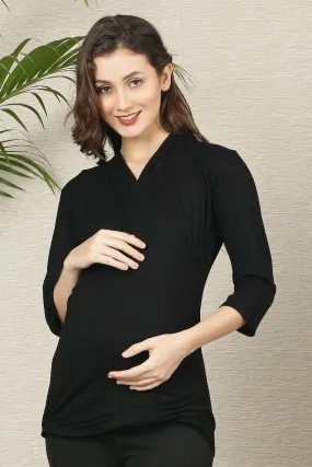 Ebony Gathered Maternity & Nursing Wrap Top