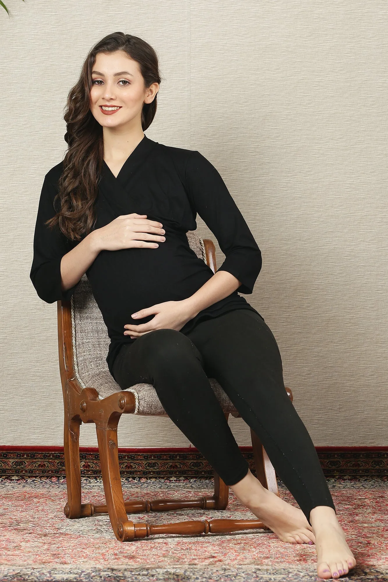 Ebony Gathered Maternity & Nursing Wrap Top