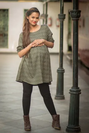 Elbow Sleeve Forest Green Maternity Top