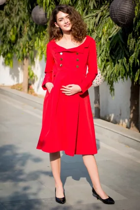 Elegant Candy Crepe Collared Maternity & Nursing Dress