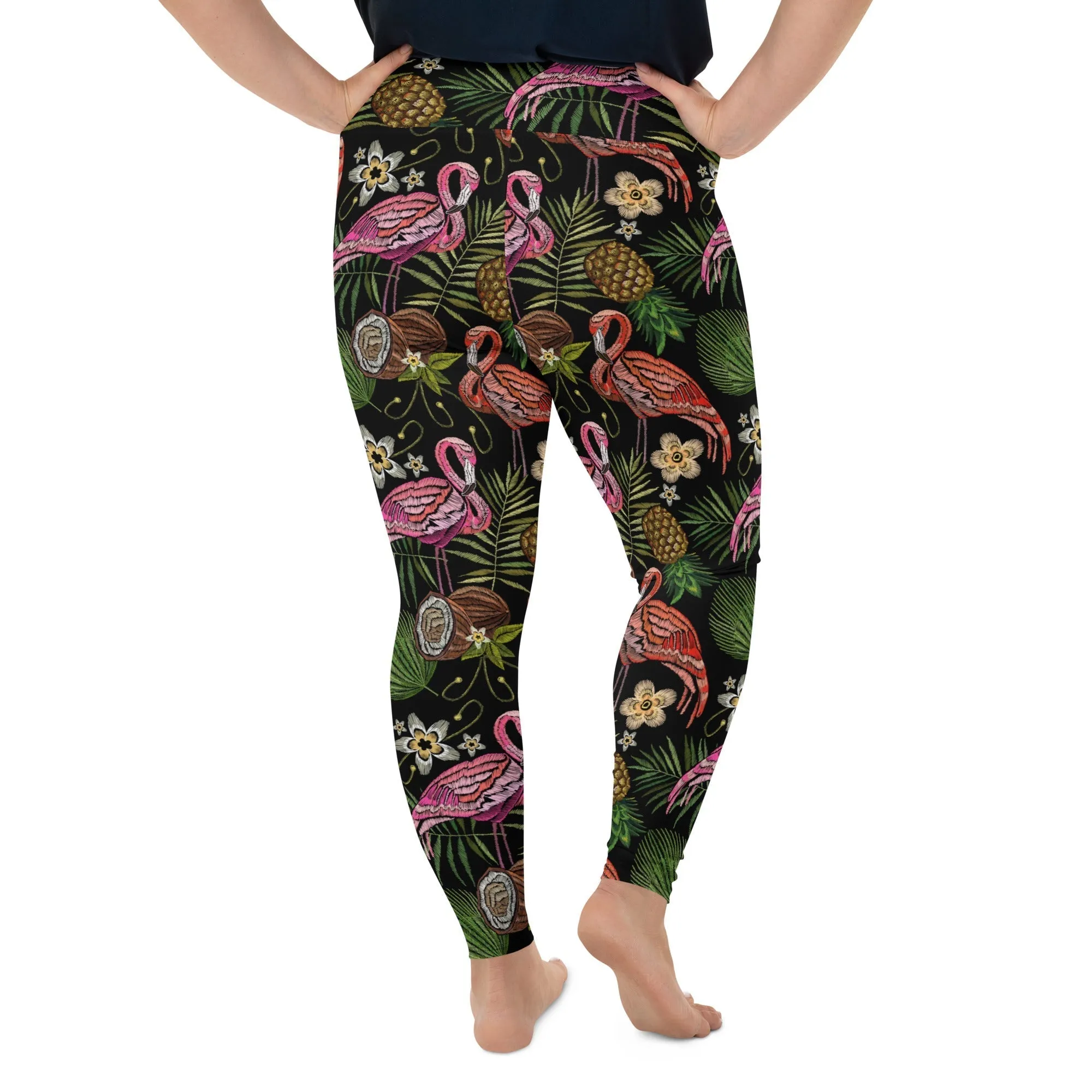 Embroidery Flamingo Plus Size Leggings