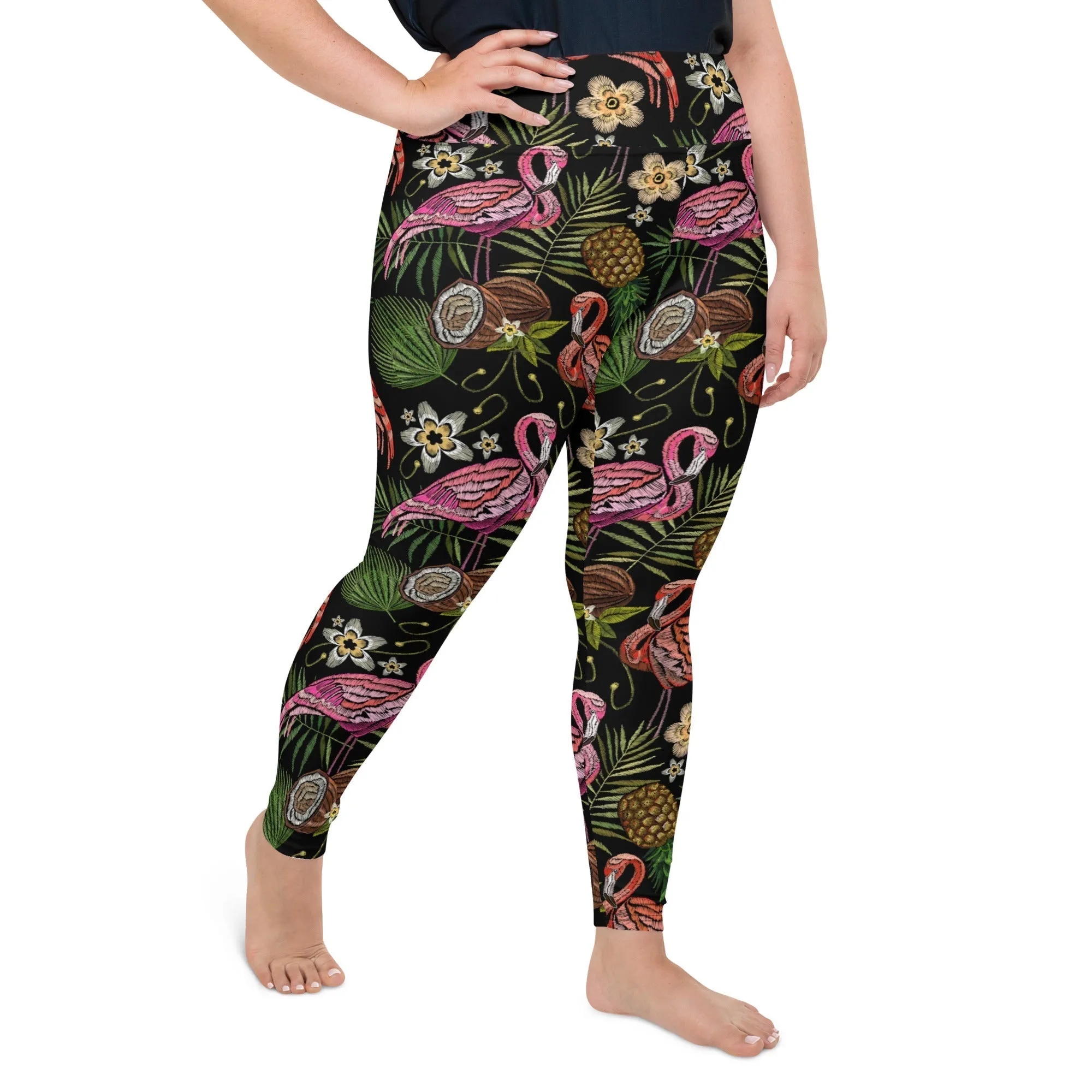 Embroidery Flamingo Plus Size Leggings