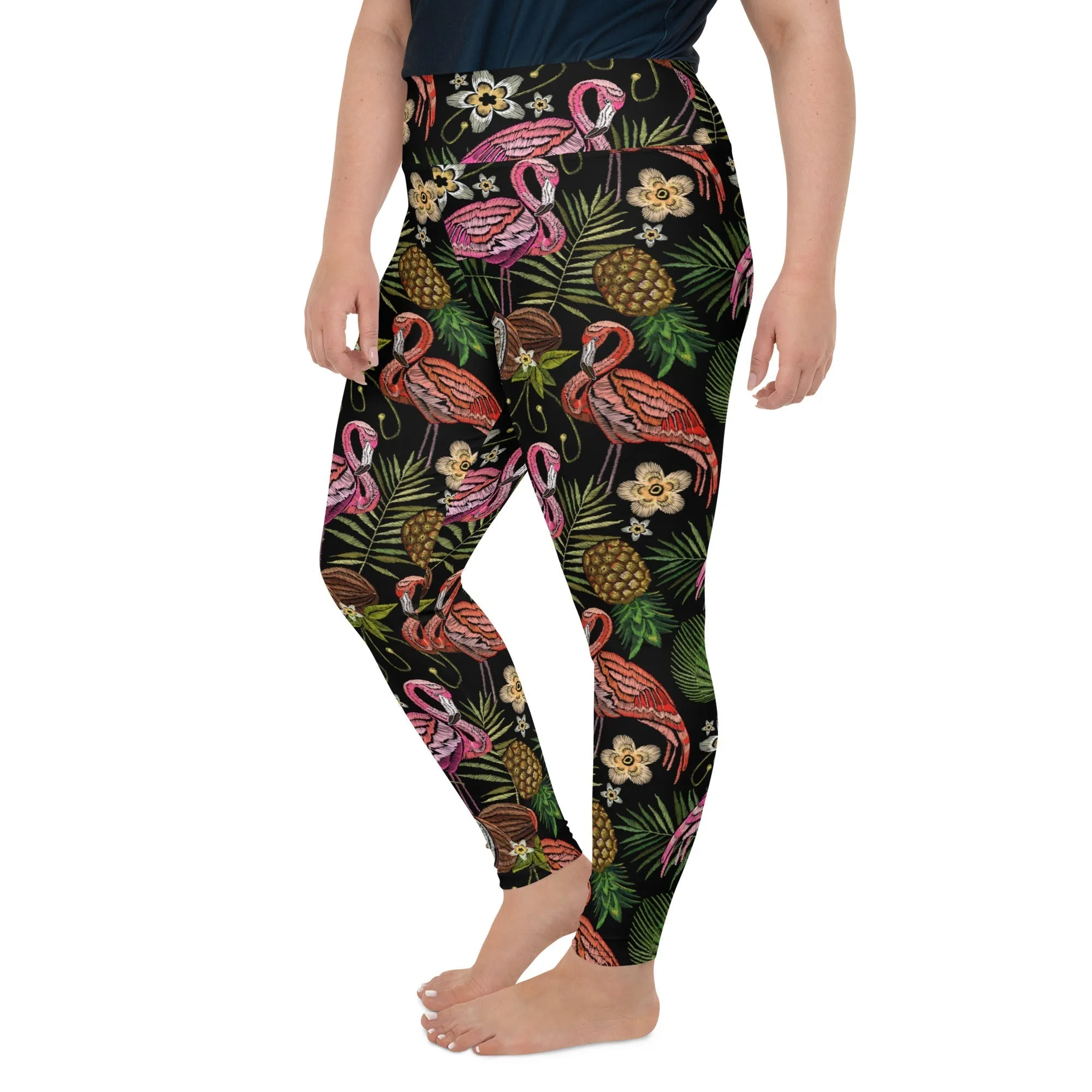 Embroidery Flamingo Plus Size Leggings