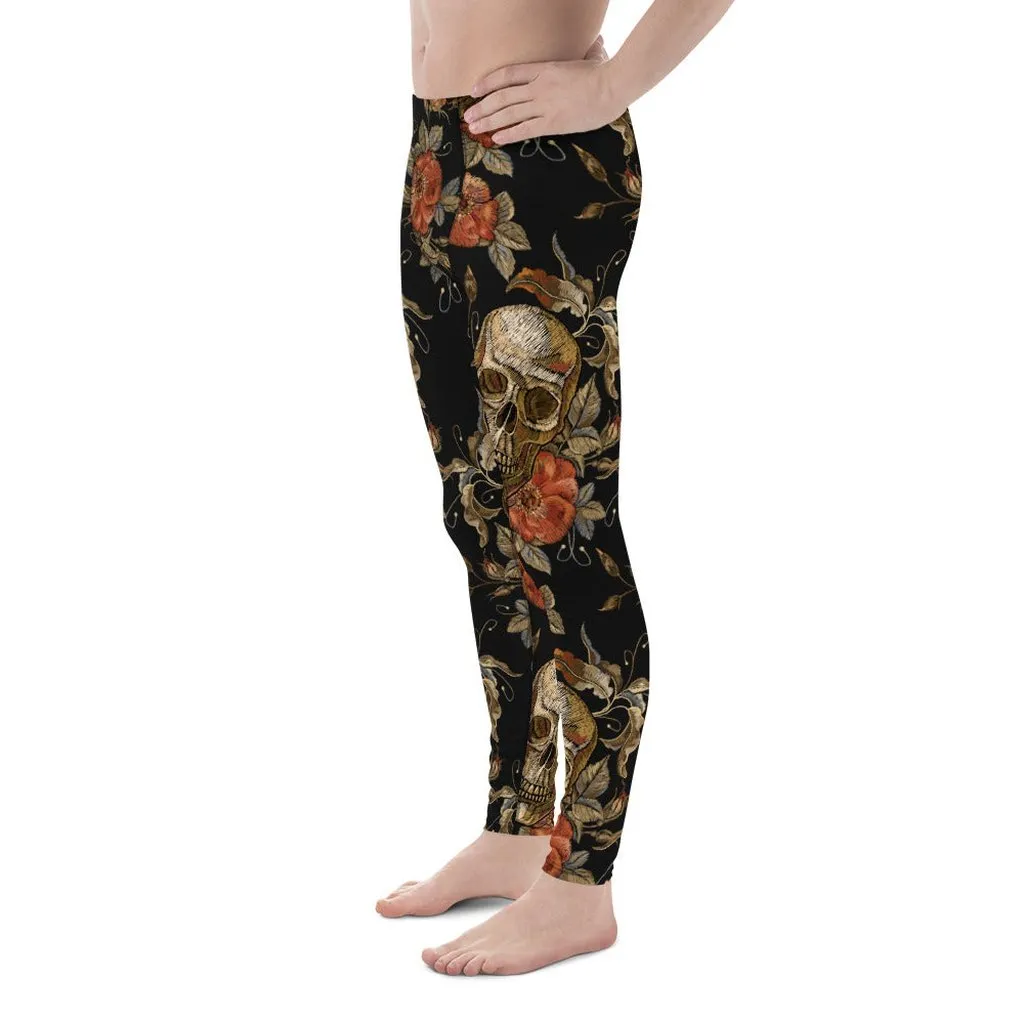 Embroidery Print Skull Men's Leggings