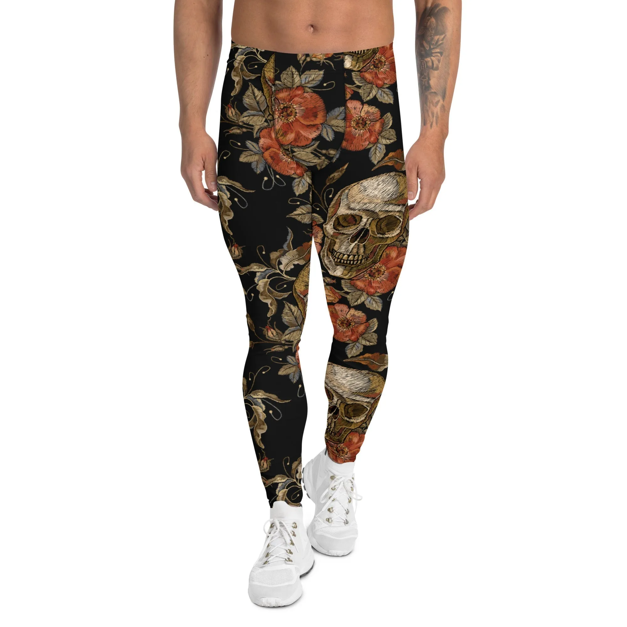 Embroidery Print Skull Men's Leggings