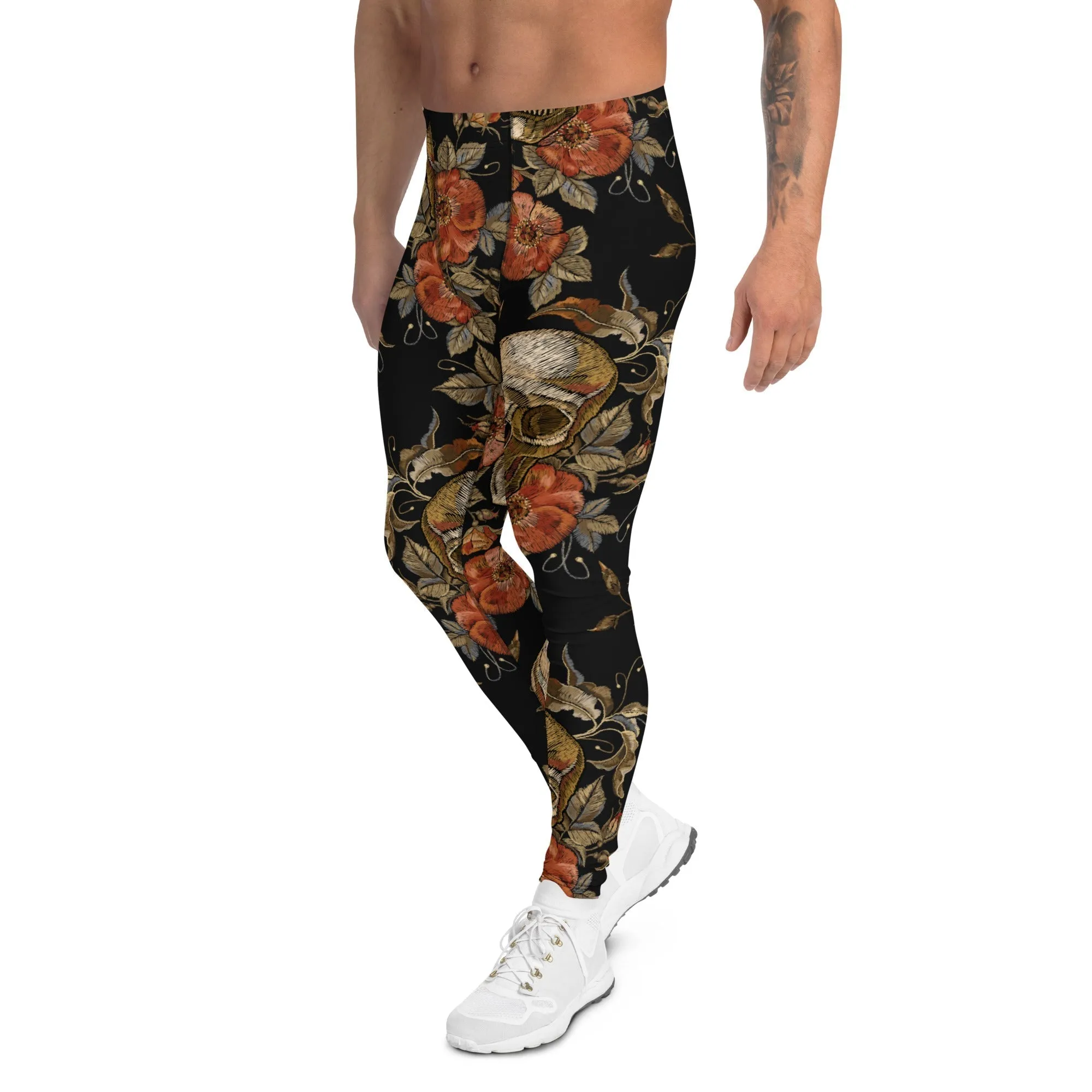 Embroidery Print Skull Men's Leggings