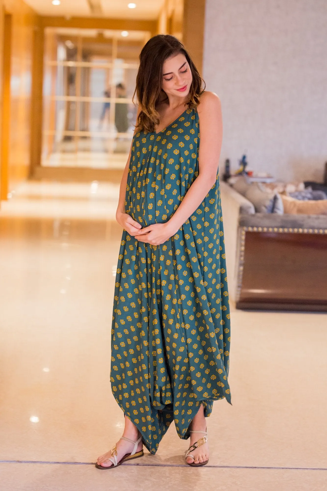 Emerald Cotton Maternity Jumpsuit