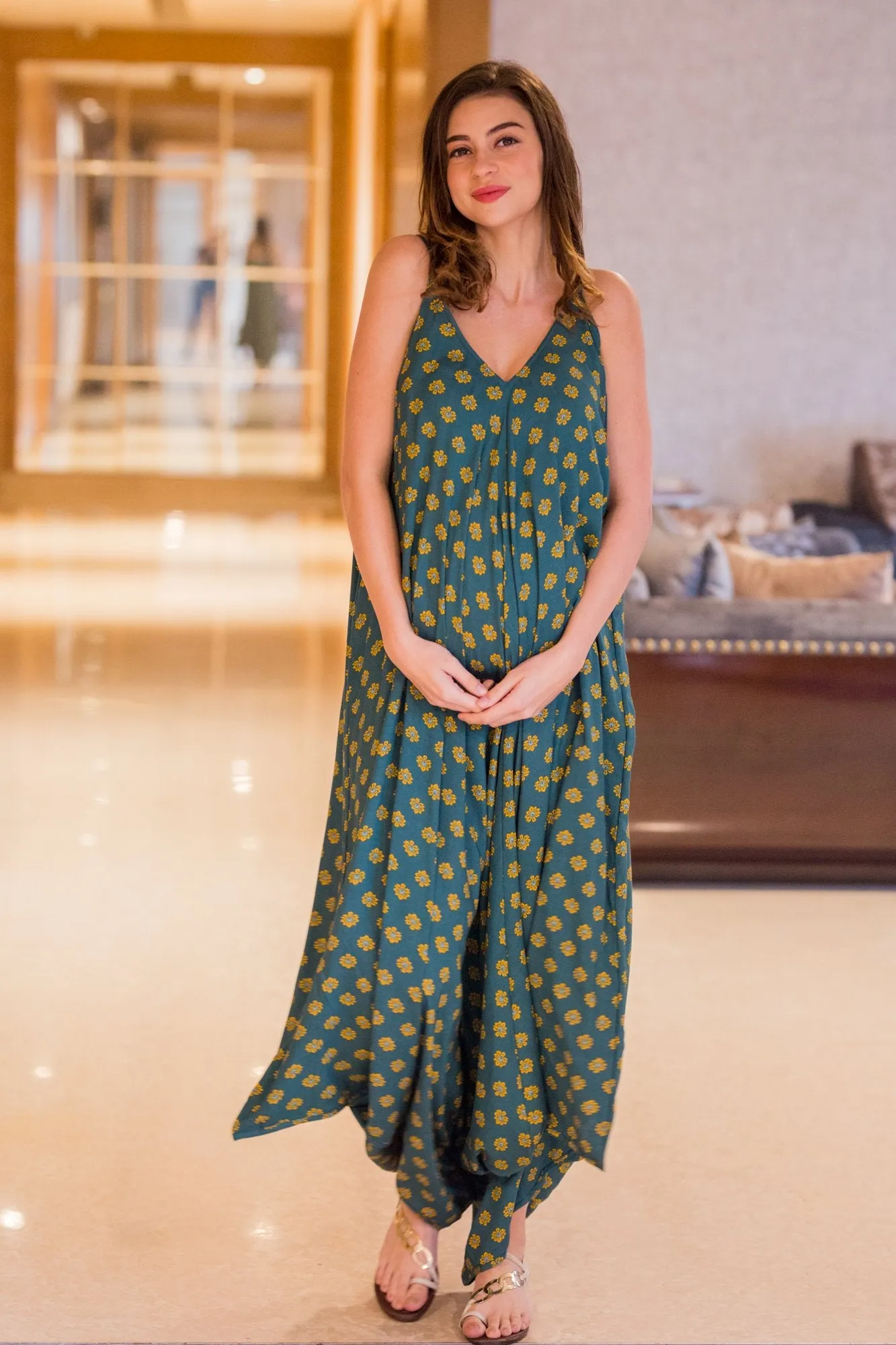 Emerald Cotton Maternity Jumpsuit