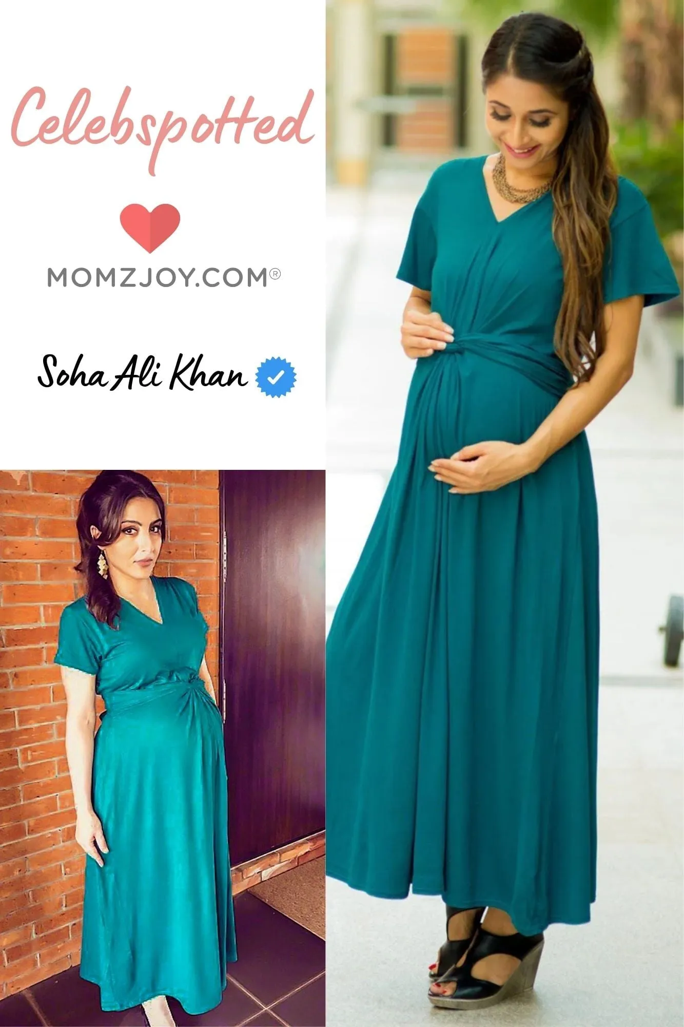 Emerald Front Knot Lycra Maternity Dress