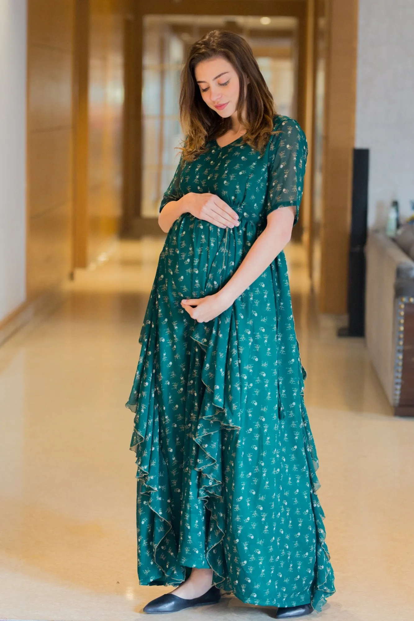 Emerald Luxe Maternity Flow Dress