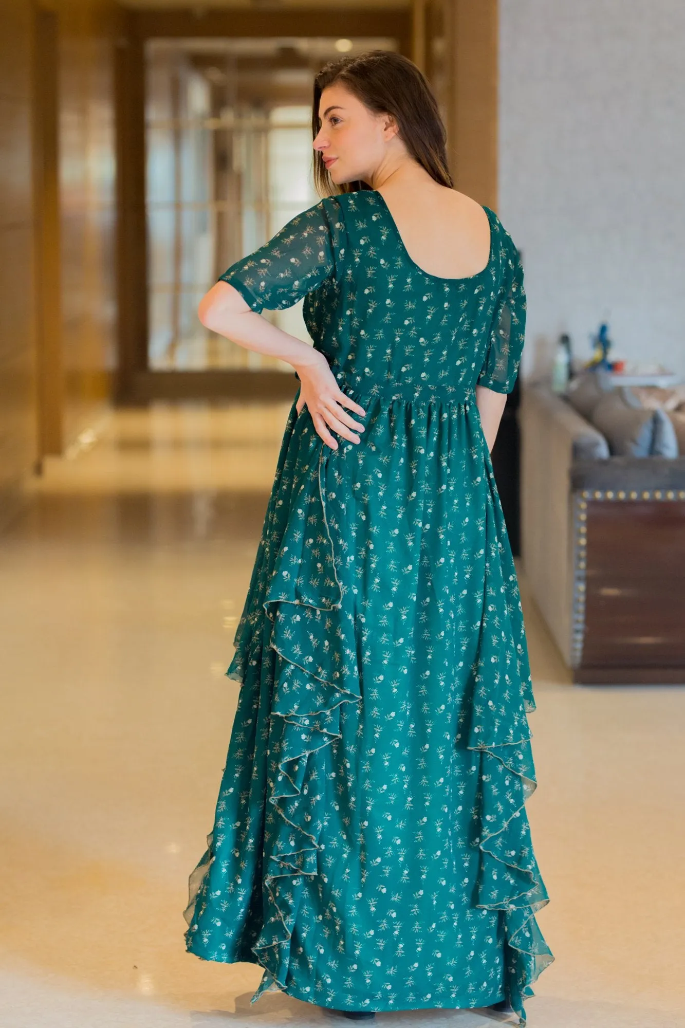 Emerald Luxe Maternity Flow Dress