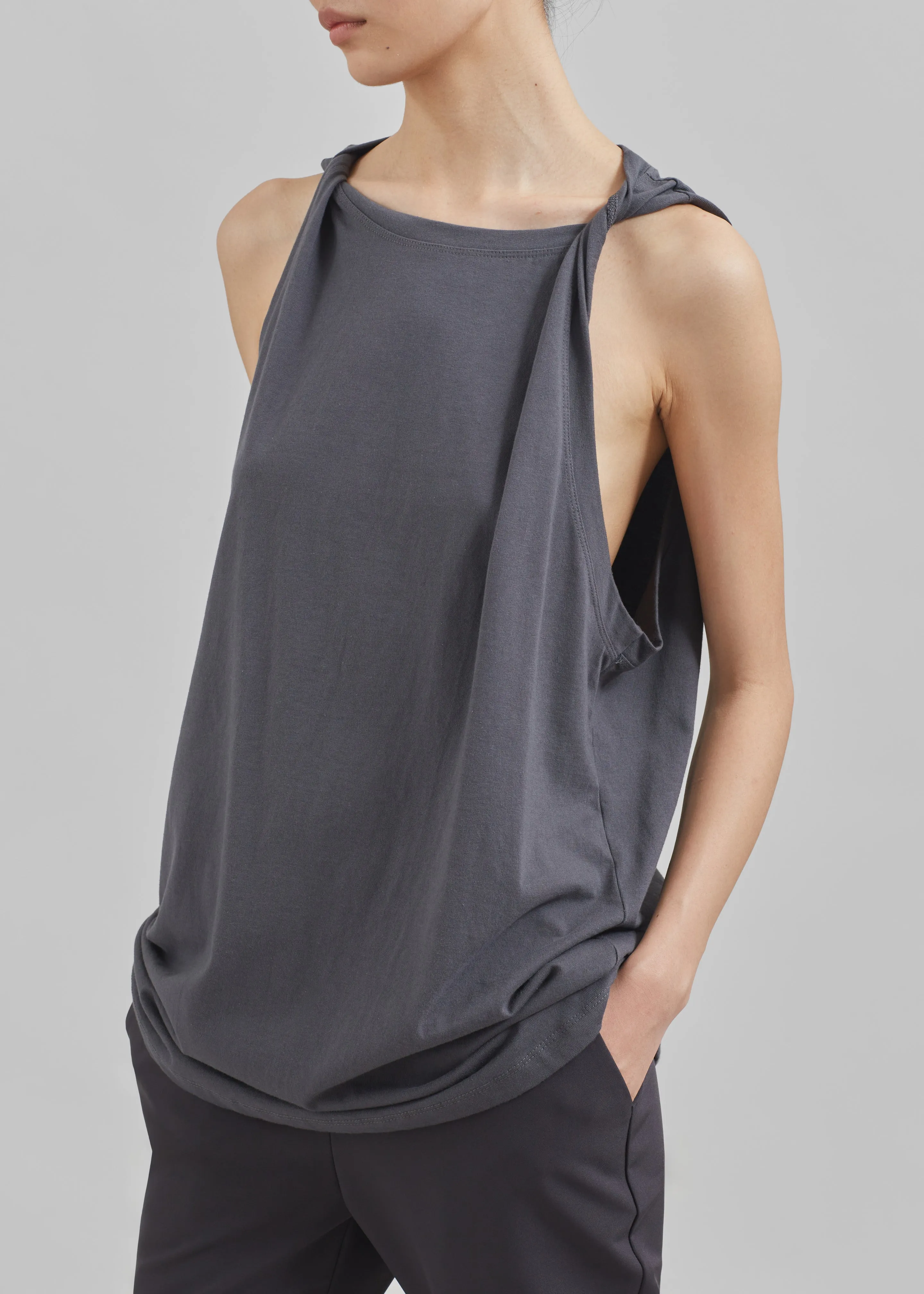 Erika Twisted Sleeve Tank - Charcoal