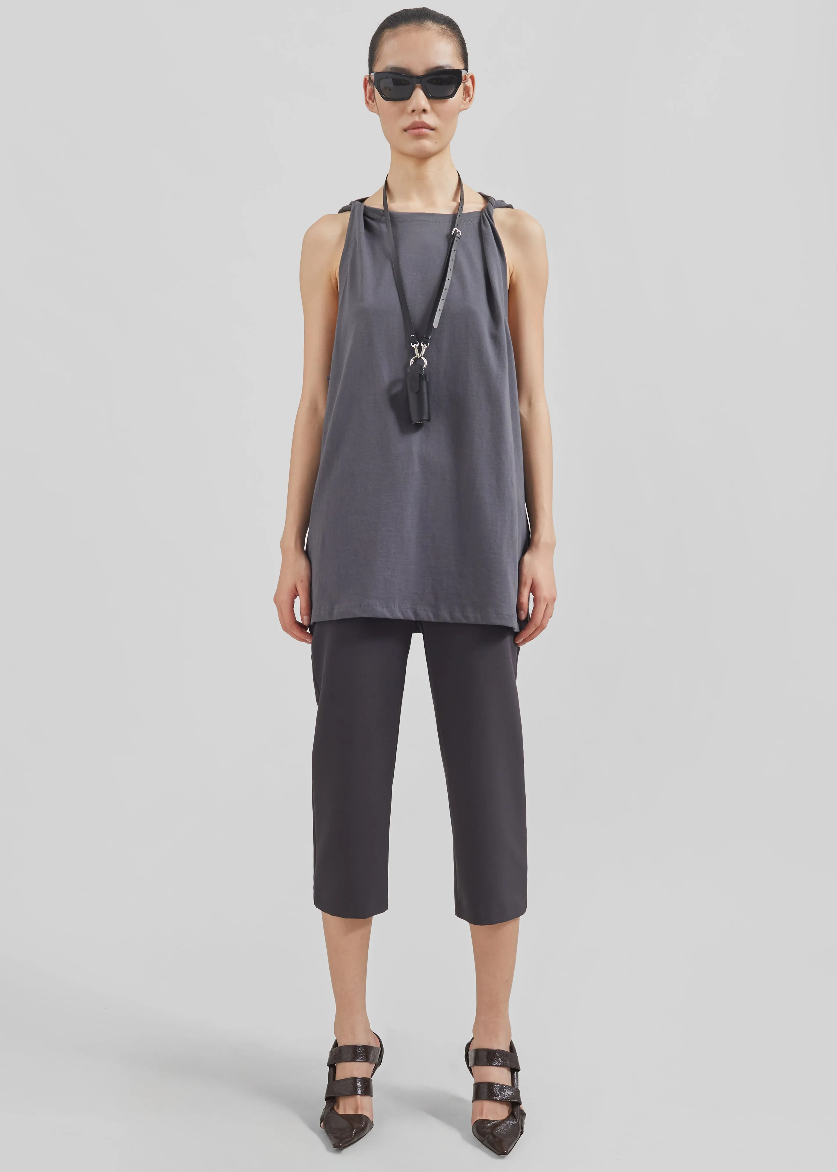 Erika Twisted Sleeve Tank - Charcoal