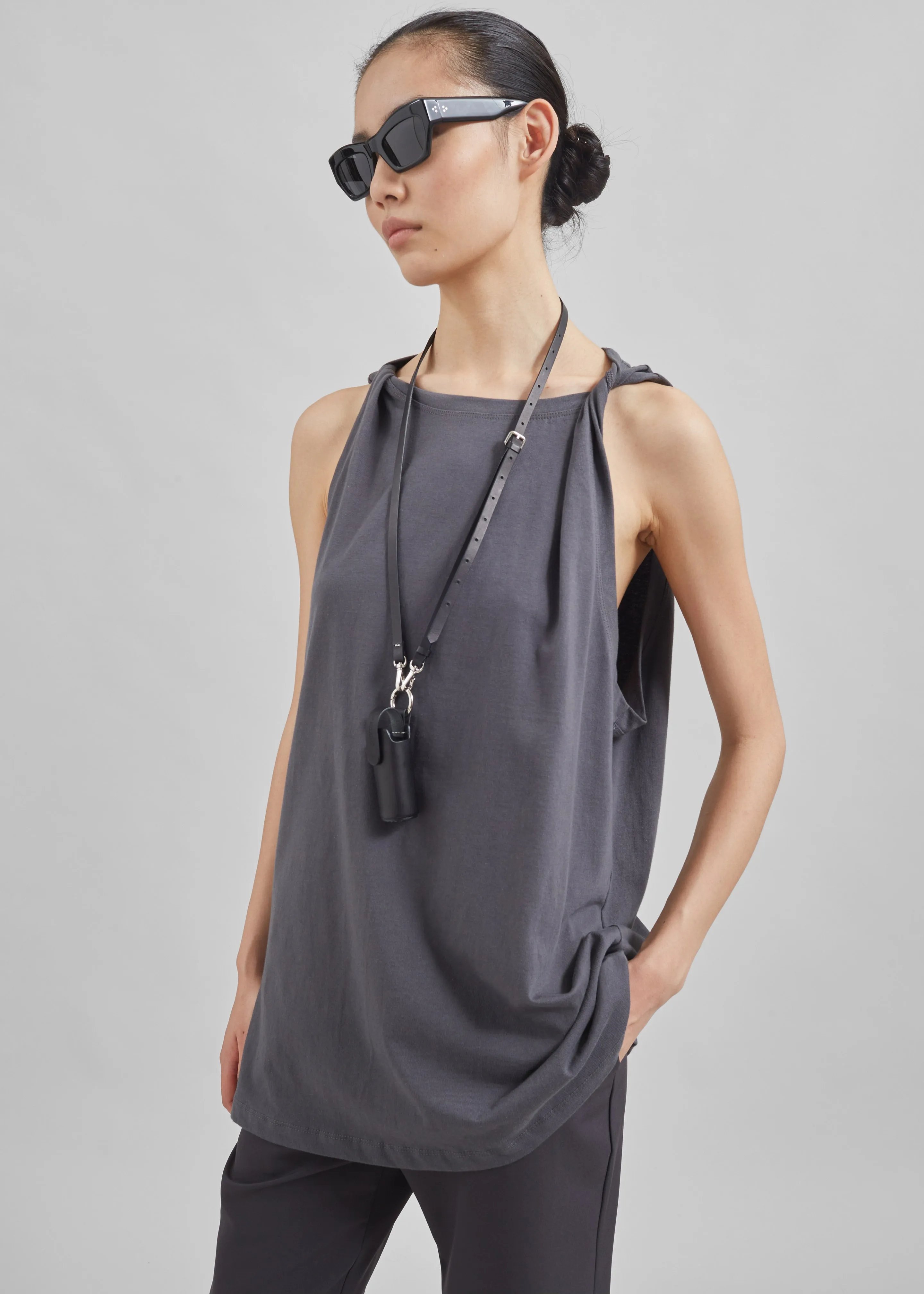 Erika Twisted Sleeve Tank - Charcoal