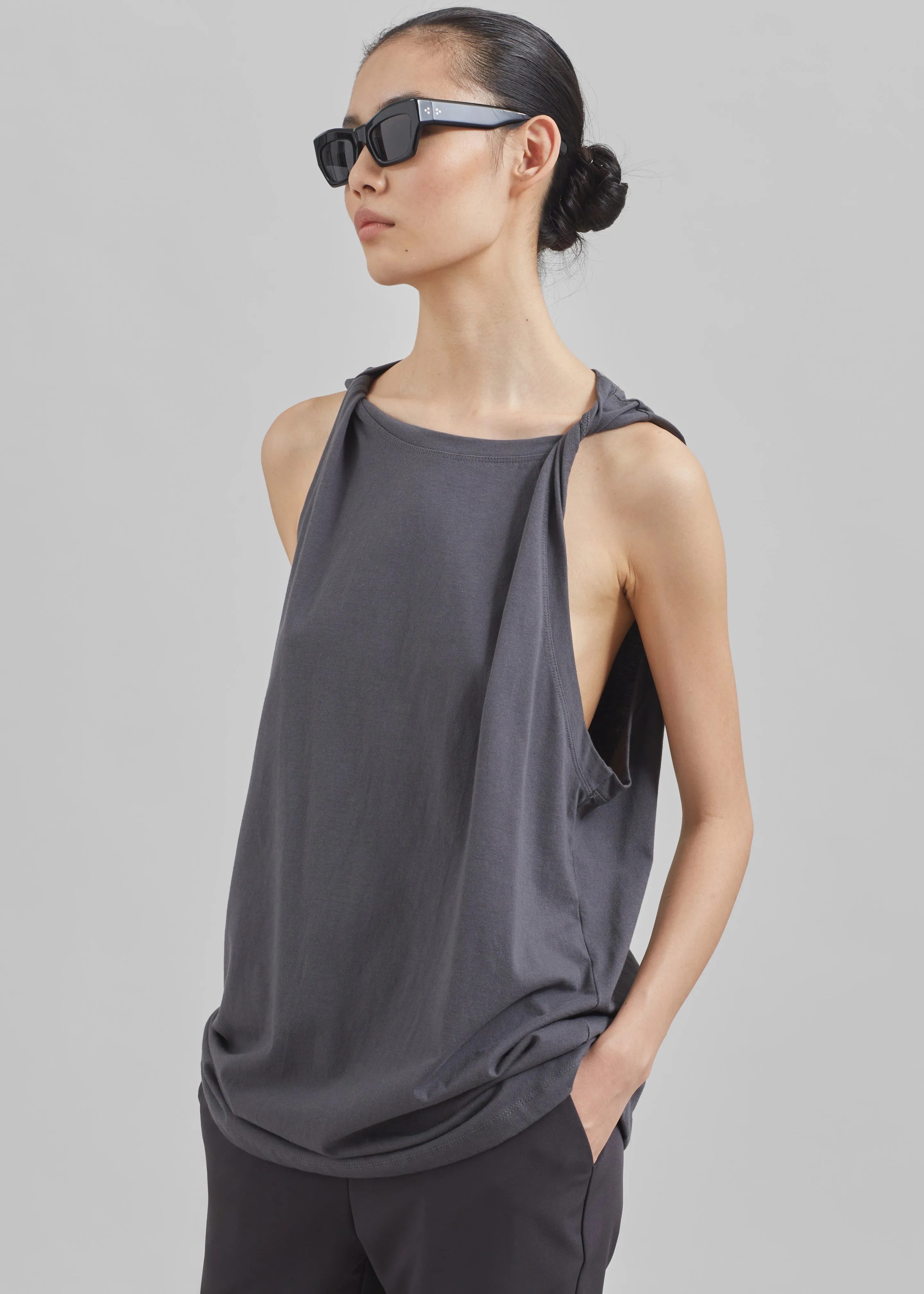 Erika Twisted Sleeve Tank - Charcoal