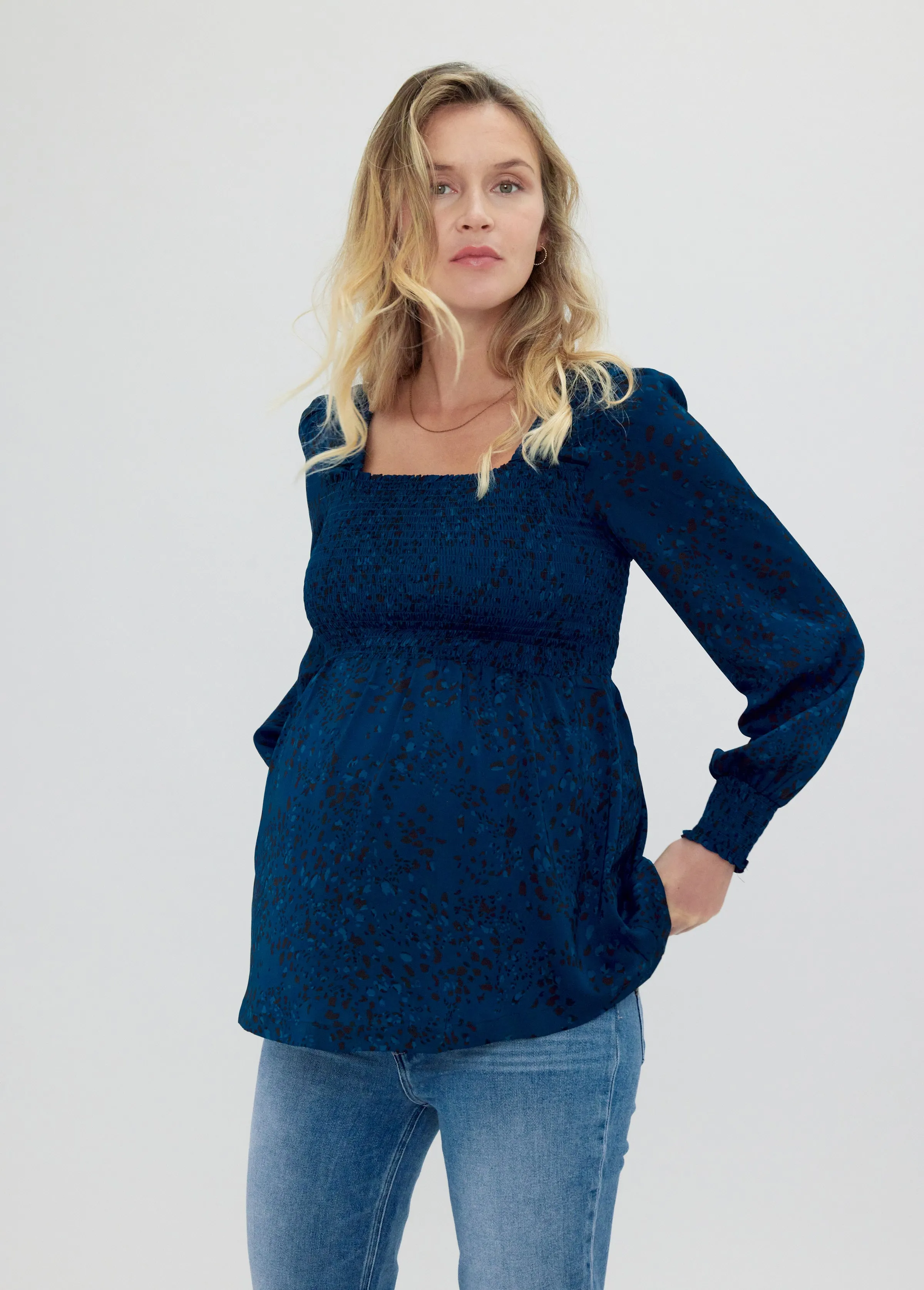 EveryWear Smocked Maternity Top Long Sleeve