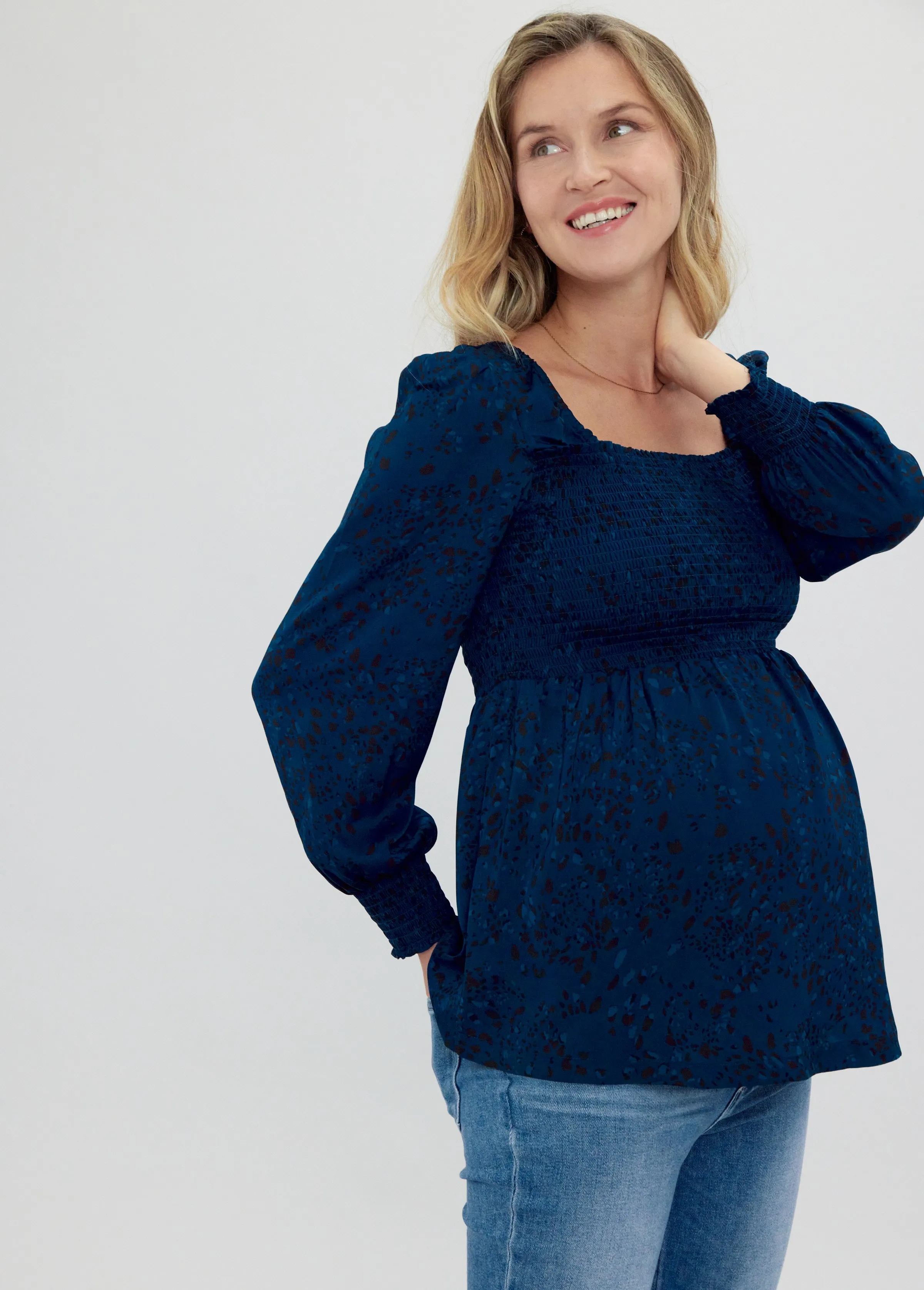 EveryWear Smocked Maternity Top Long Sleeve