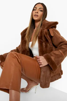 Faux Fur Trim Hooded Aviator Jacket