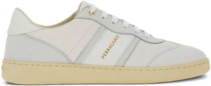 Ferragamo logo-print lace-up leather sneakers Neutrals