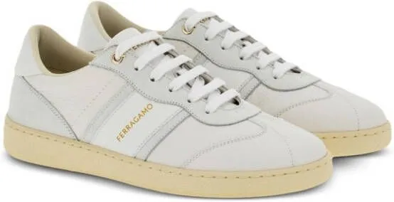 Ferragamo logo-print lace-up leather sneakers Neutrals