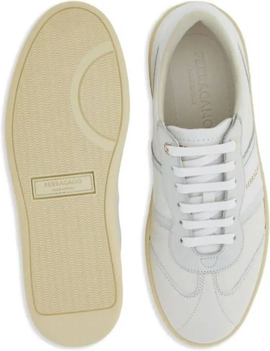 Ferragamo logo-print lace-up leather sneakers Neutrals