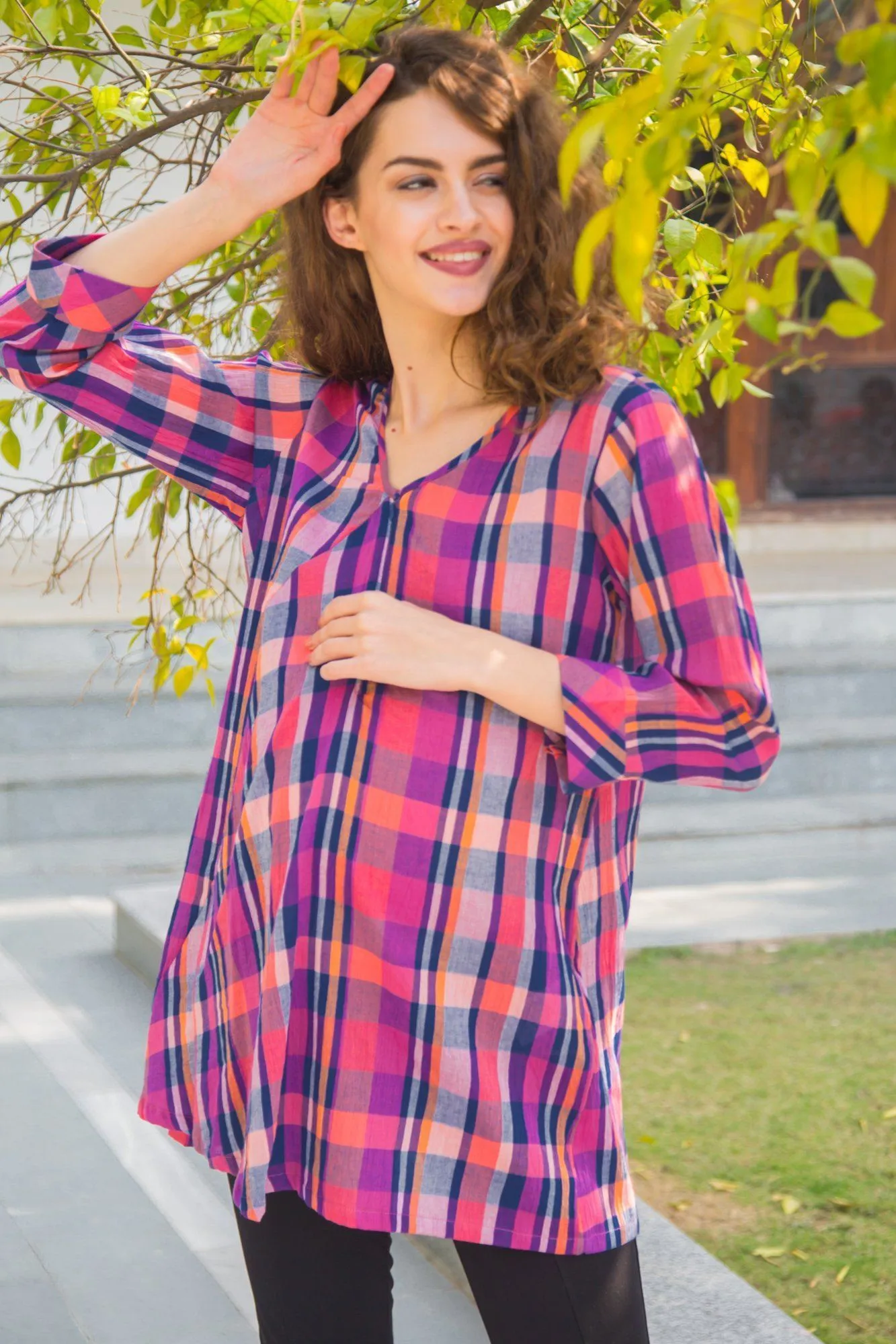 Flamingo Check Maternity & Nursing Top