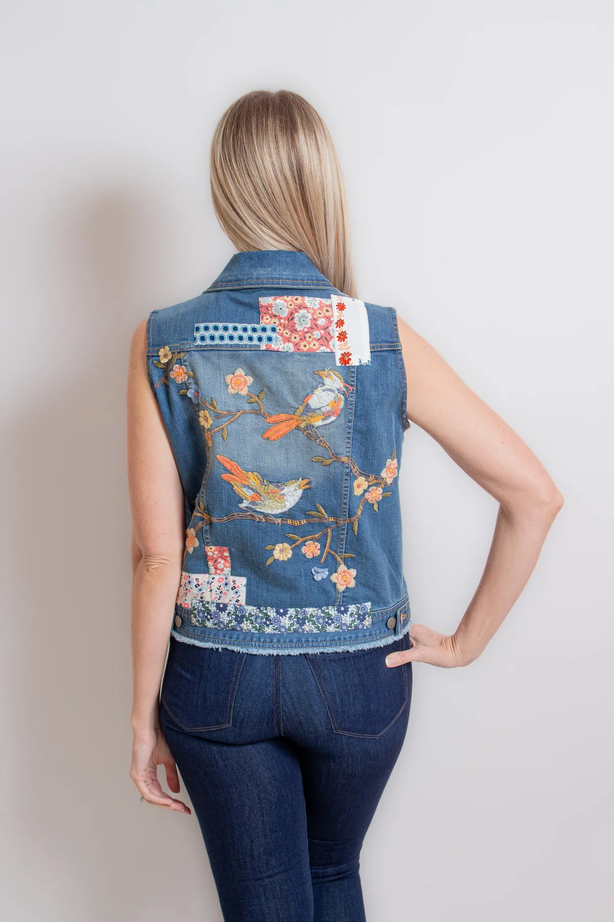 Floral Print Denim Vest