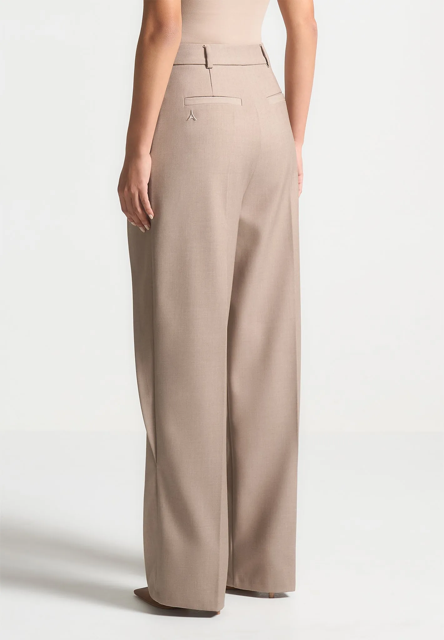 Foldover Tailored Trousers with D-Ring Belt - Taupe