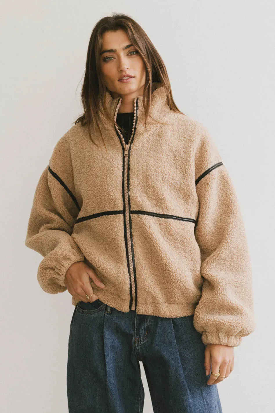 Gabby Fleece Zip Up in Tan