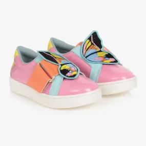 Girls Pink Leather Velcro Butterfly Trainers