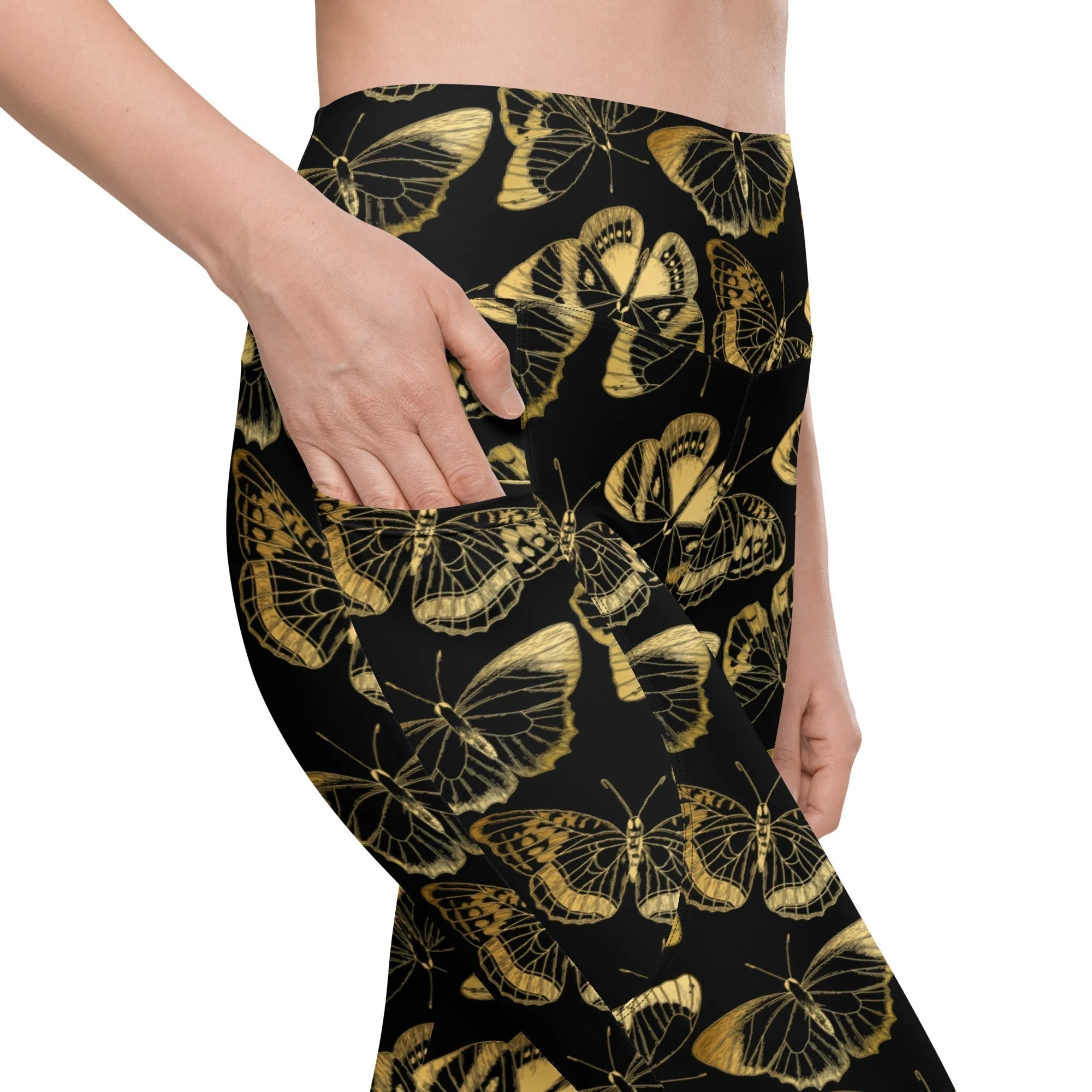 Gold Butterfly Leggings With Pockets