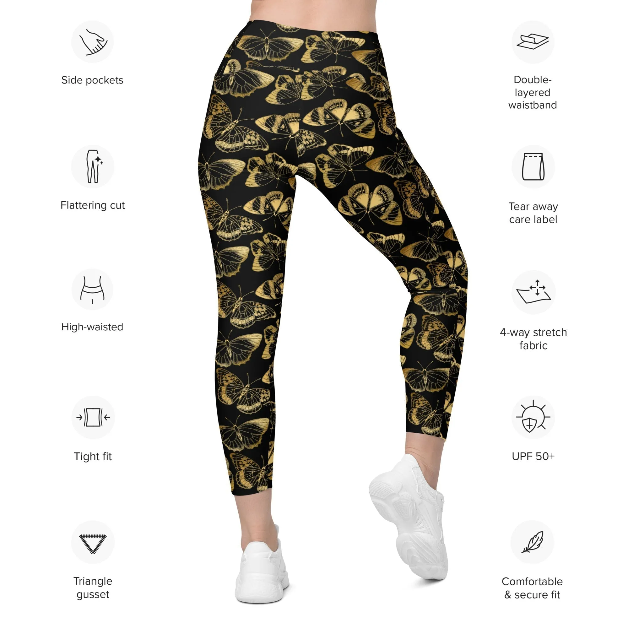 Gold Butterfly Leggings With Pockets