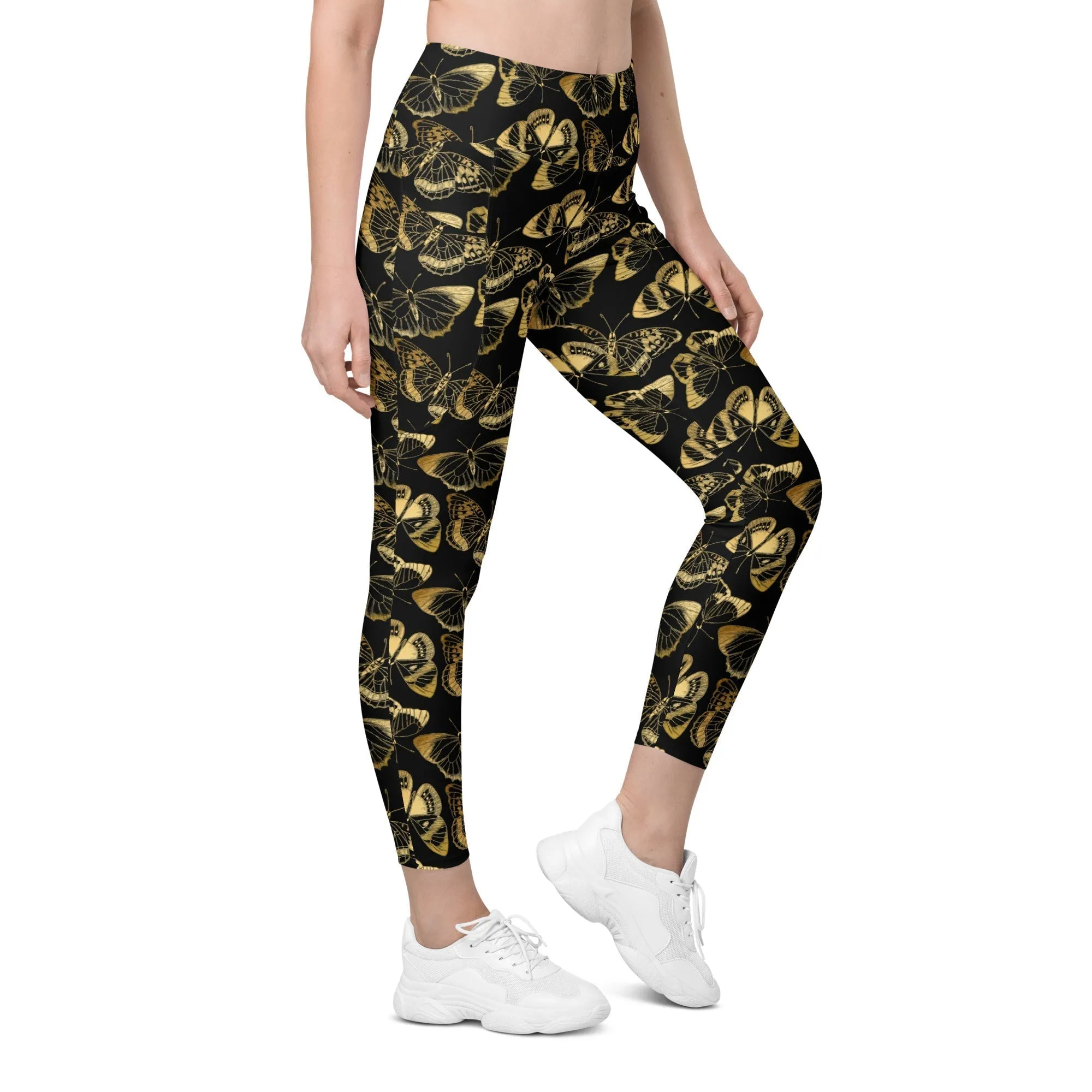 Gold Butterfly Leggings With Pockets