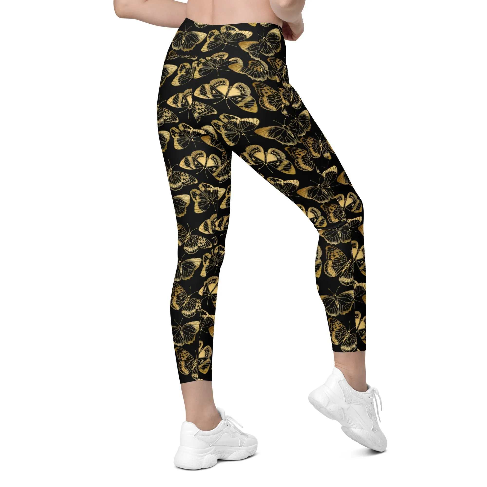 Gold Butterfly Leggings With Pockets