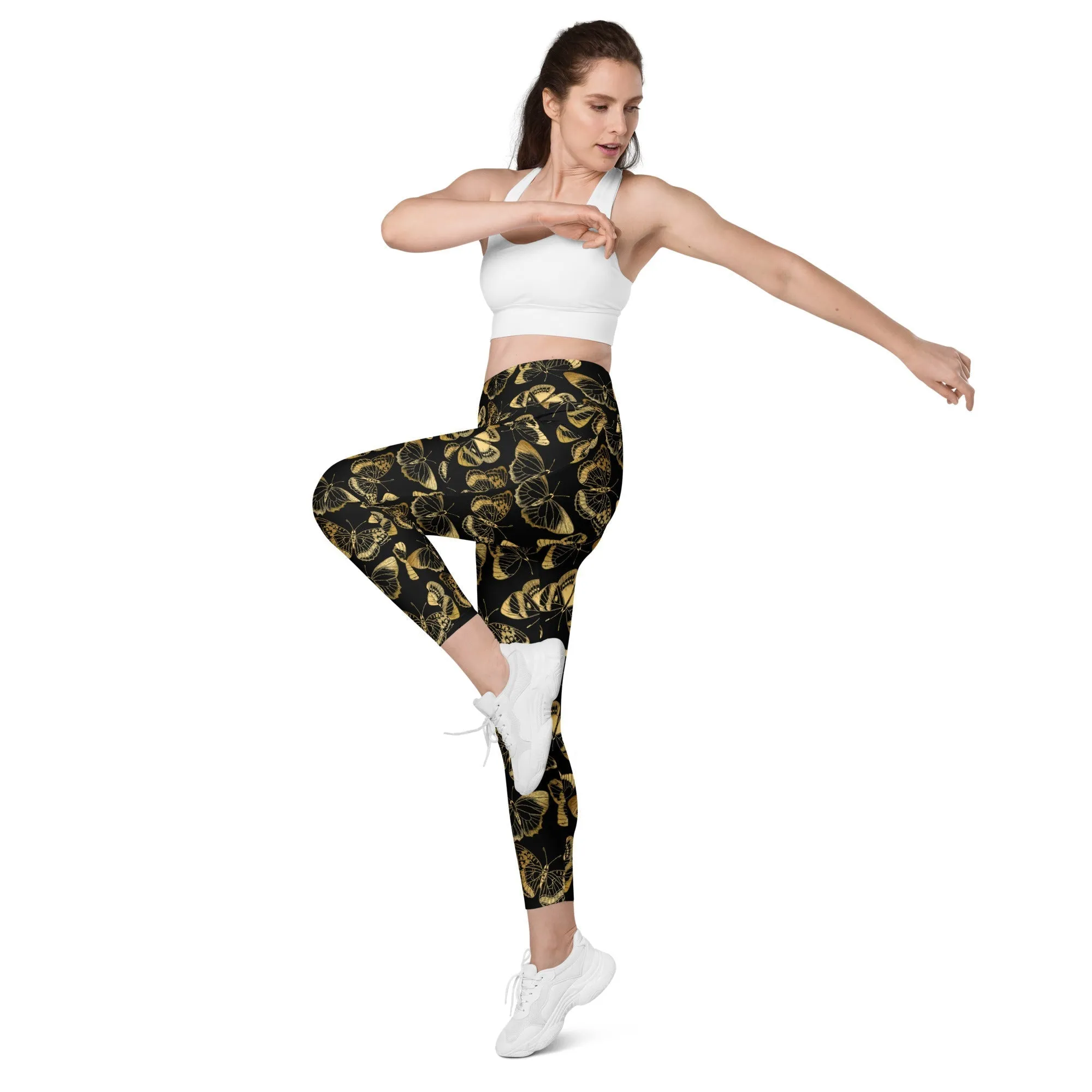 Gold Butterfly Leggings With Pockets